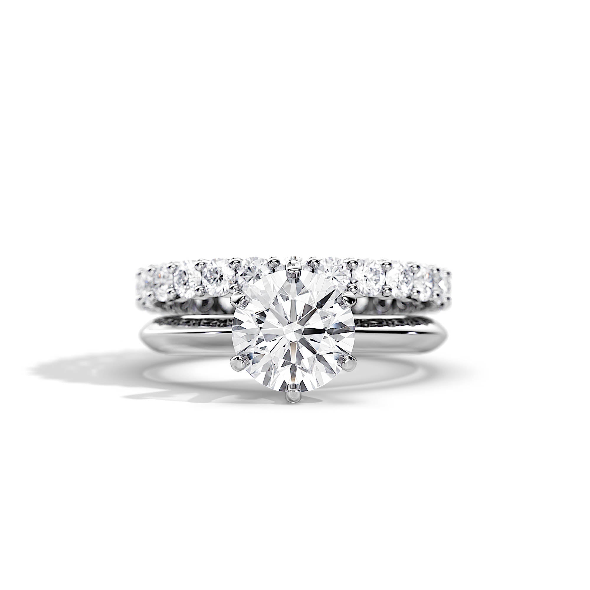 Classic Round Solitaire Diamond Engagement Ring & Half-Eternity Wedding Band Set in White Gold