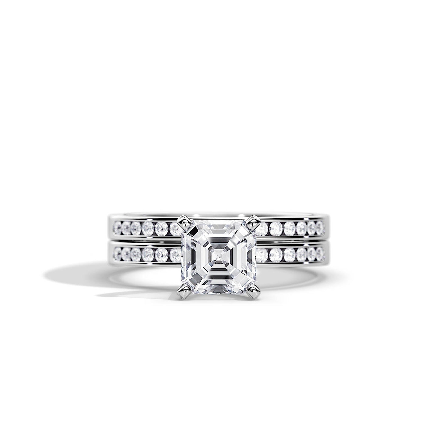 Elegant Asscher Cut Engagement Ring with Diamond Band