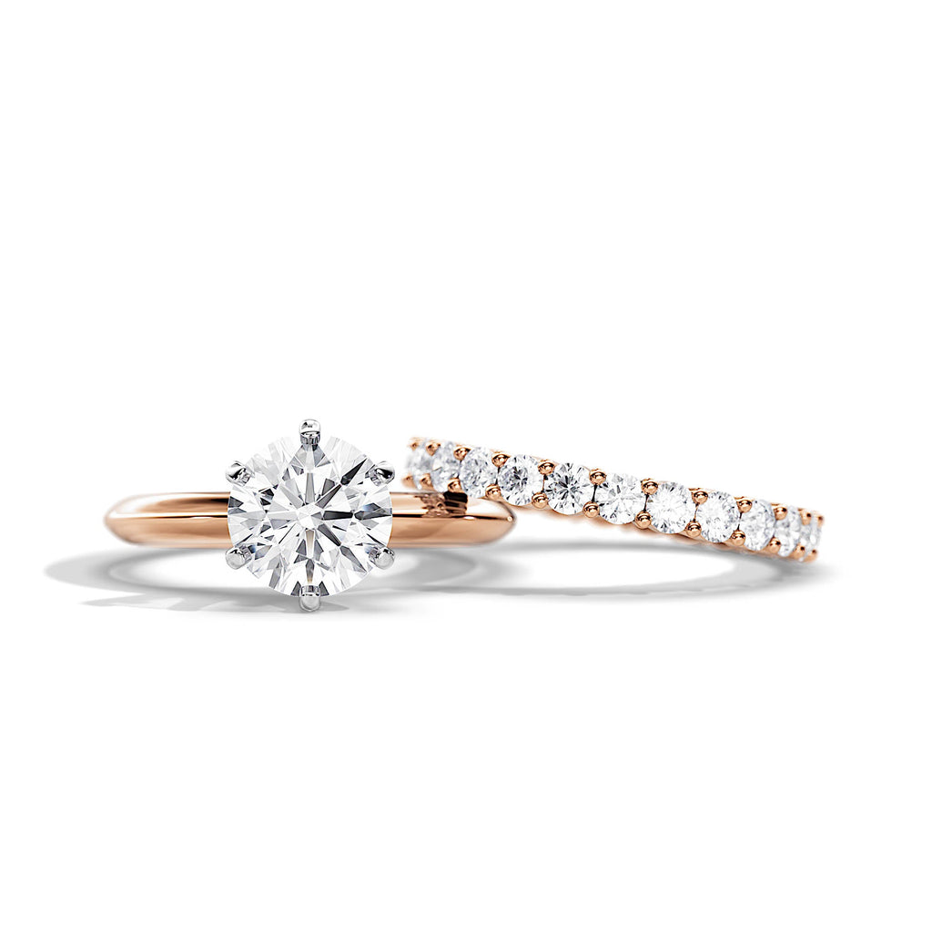 Classic Round Solitaire Diamond Engagement Ring & Half-Eternity Wedding Band Set in White Gold