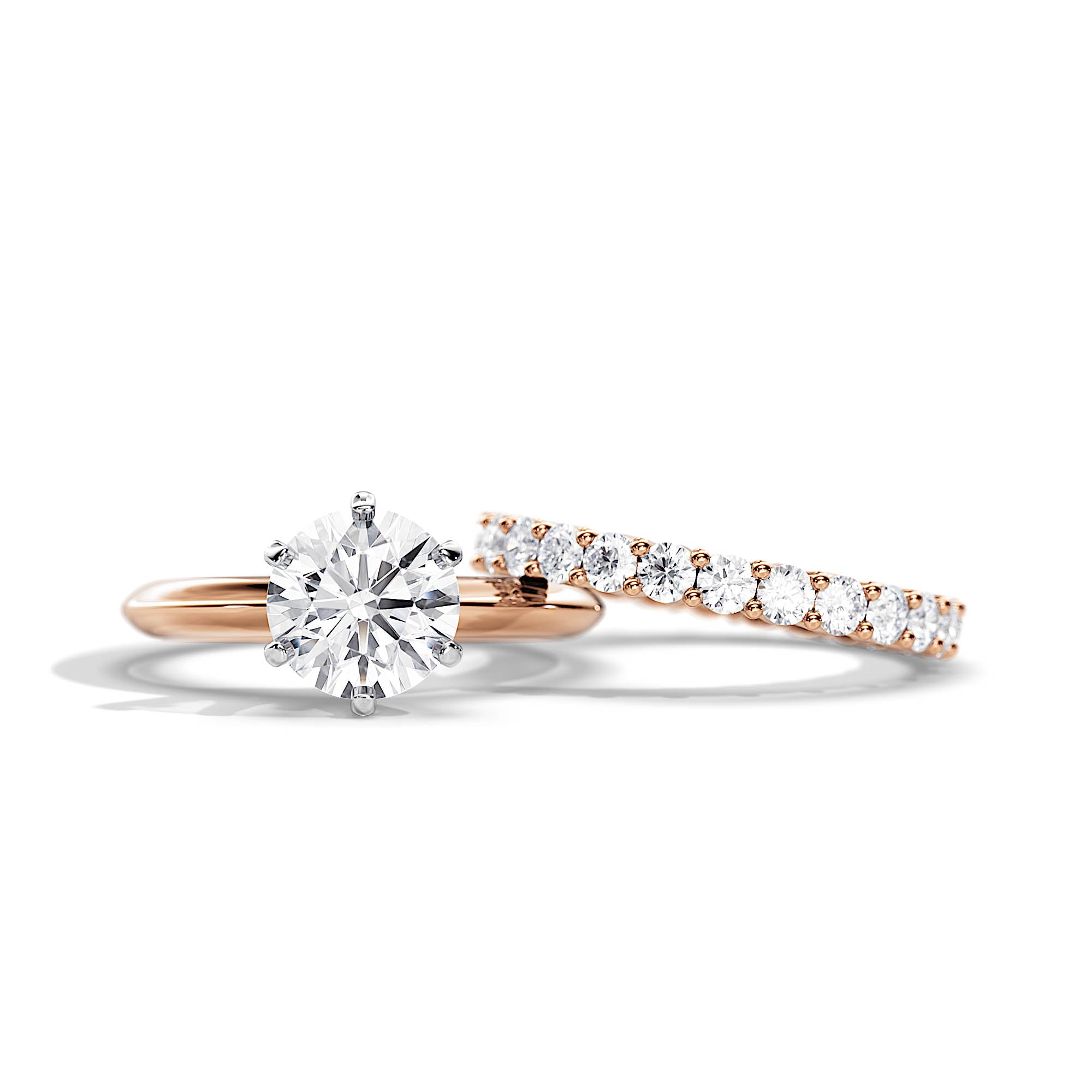 Classic Round Solitaire Diamond Engagement Ring & Half-Eternity Wedding Band Set in White Gold