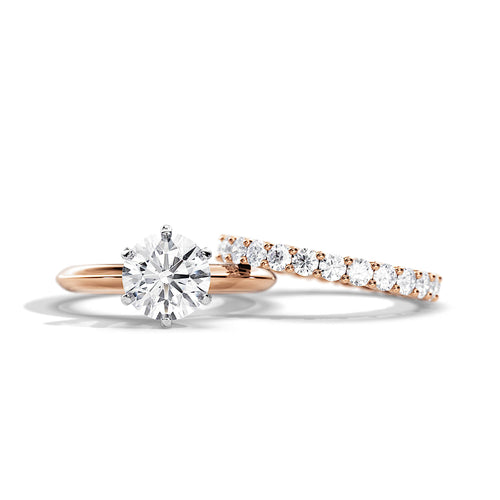 Classic Round Solitaire Diamond Engagement Ring & Half-Eternity Wedding Band Set in White Gold