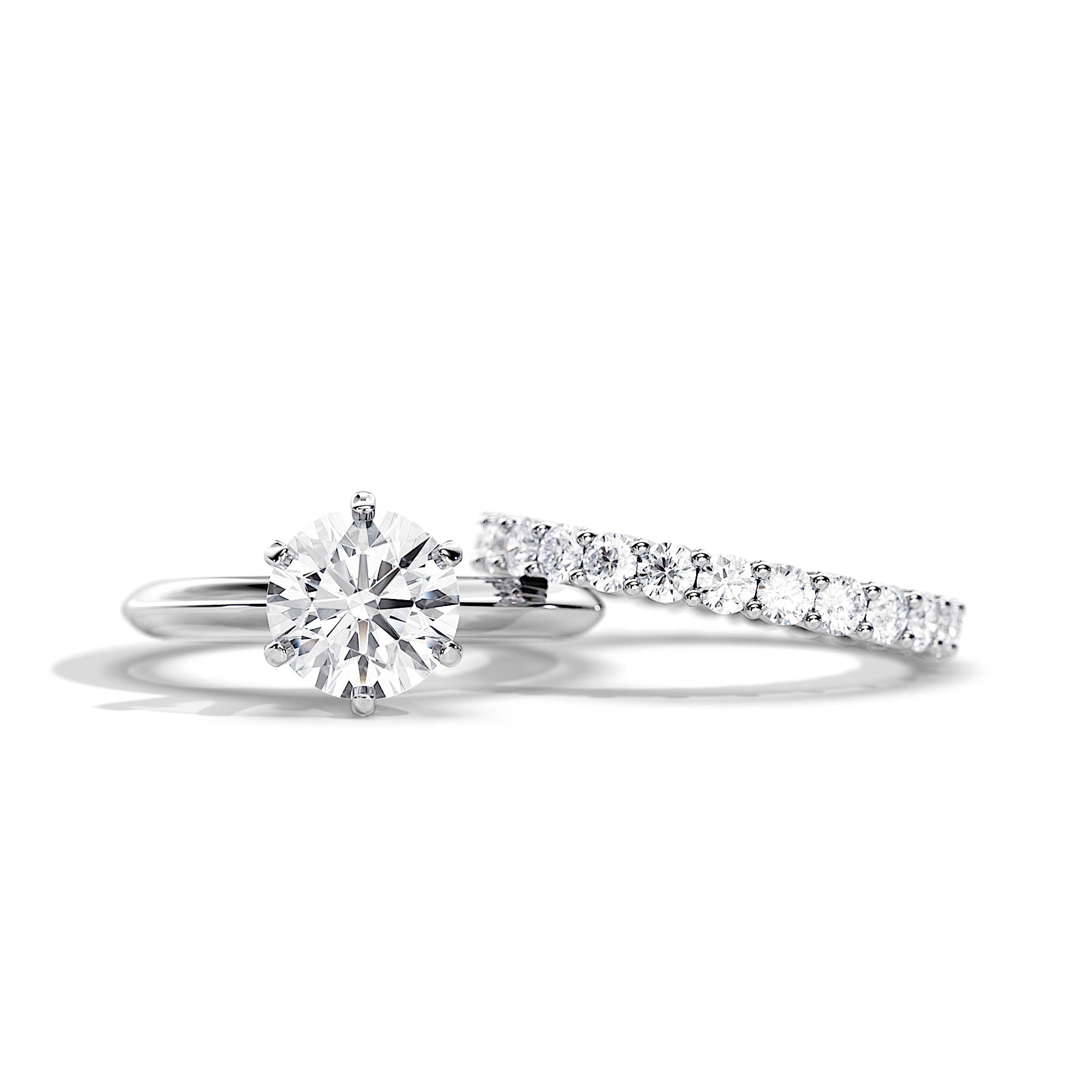 Classic Round Solitaire Diamond Engagement Ring & Half-Eternity Wedding Band Set in White Gold