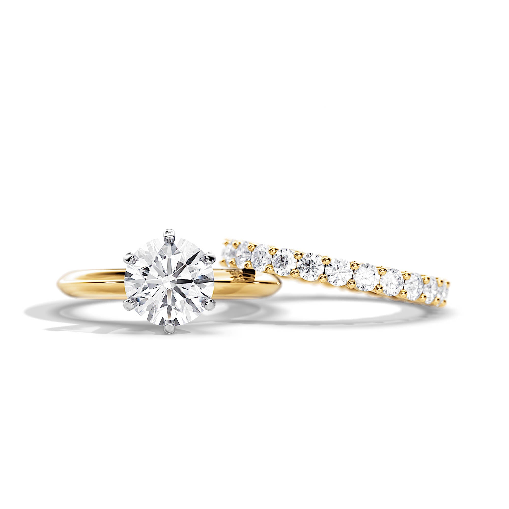 Classic Round Solitaire Diamond Engagement Ring & Half-Eternity Wedding Band Set in White Gold