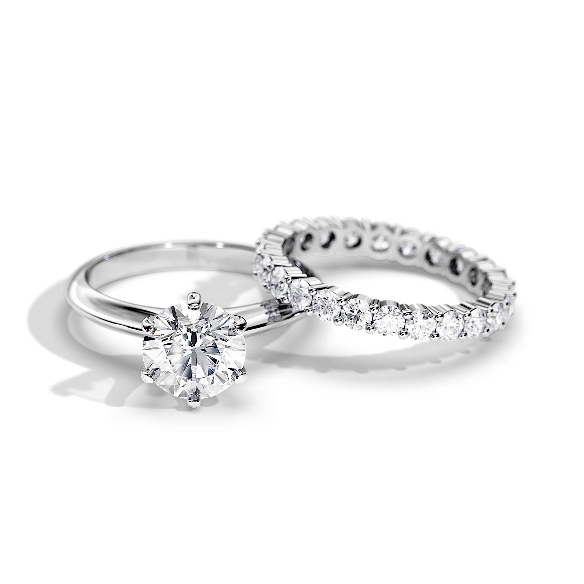 Classic Round Solitaire Diamond Engagement Ring & Half-Eternity Wedding Band Set in White Gold