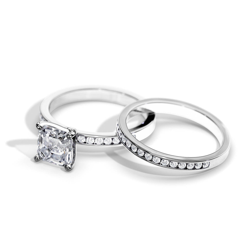 Elegant Asscher Cut Engagement Ring with Diamond Band