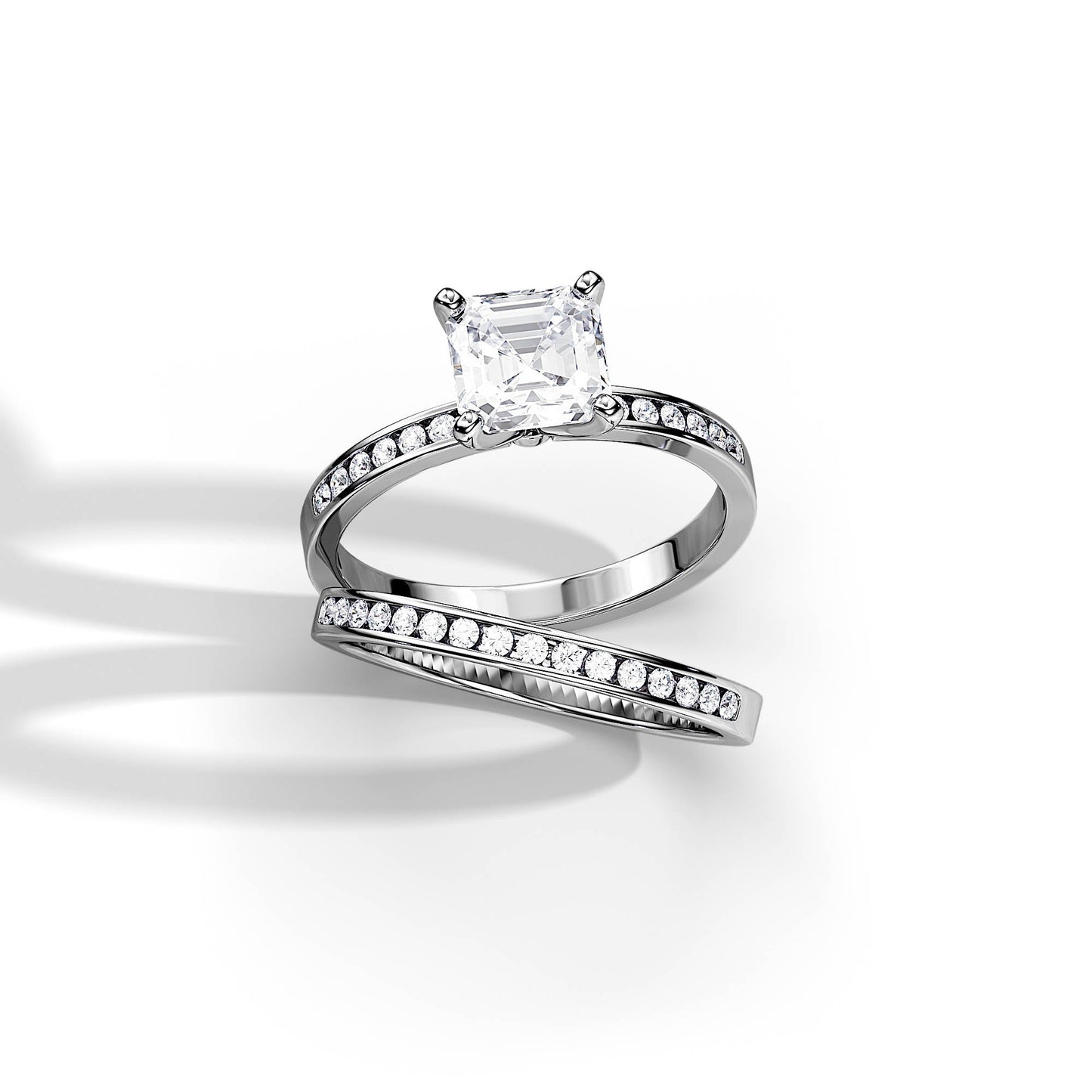 Elegant Asscher Cut Engagement Ring with Diamond Band