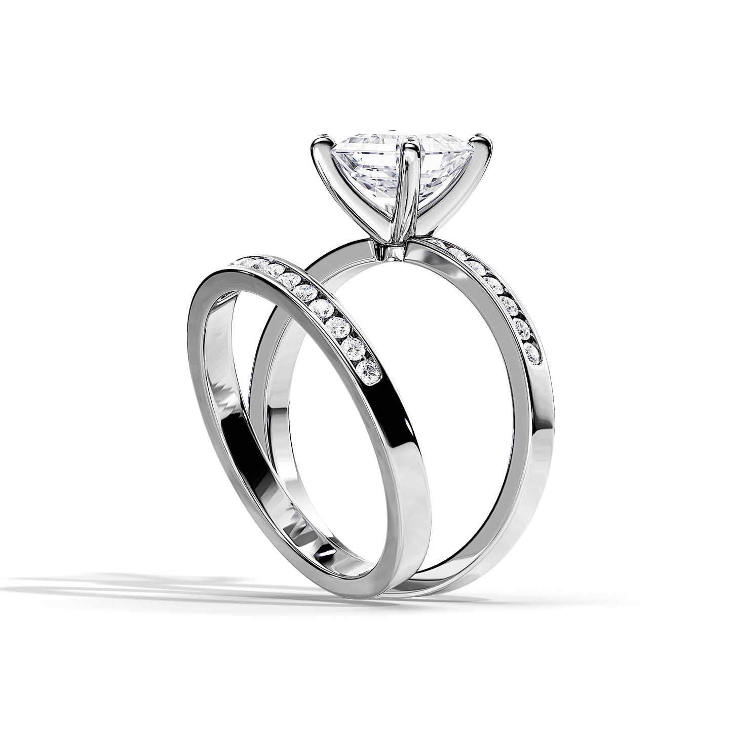 Elegant Asscher Cut Engagement Ring with Diamond Band