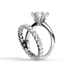 Classic Round Solitaire Diamond Engagement Ring & Half-Eternity Wedding Band Set in White Gold