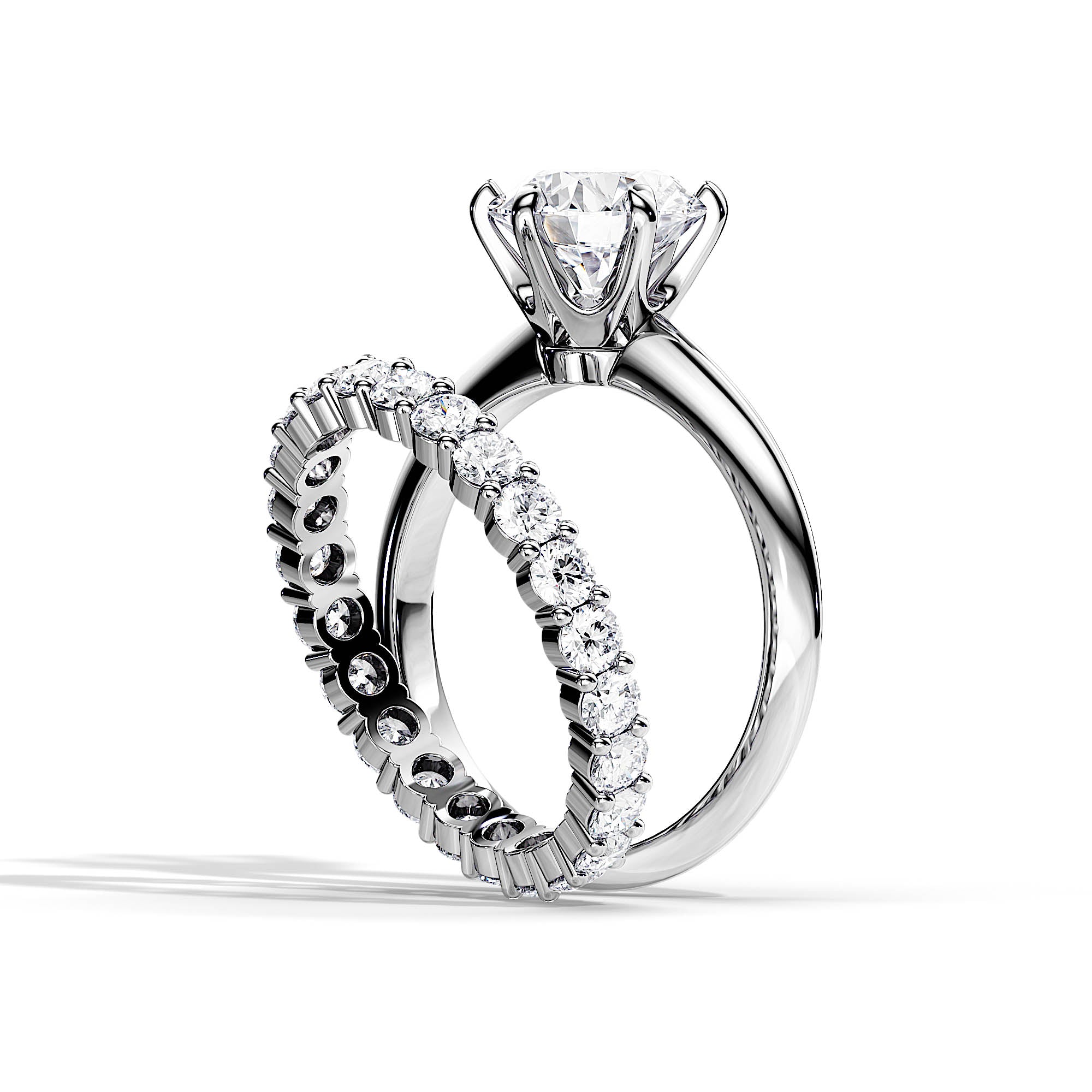 Classic Round Solitaire Diamond Engagement Ring & Half-Eternity Wedding Band Set in White Gold