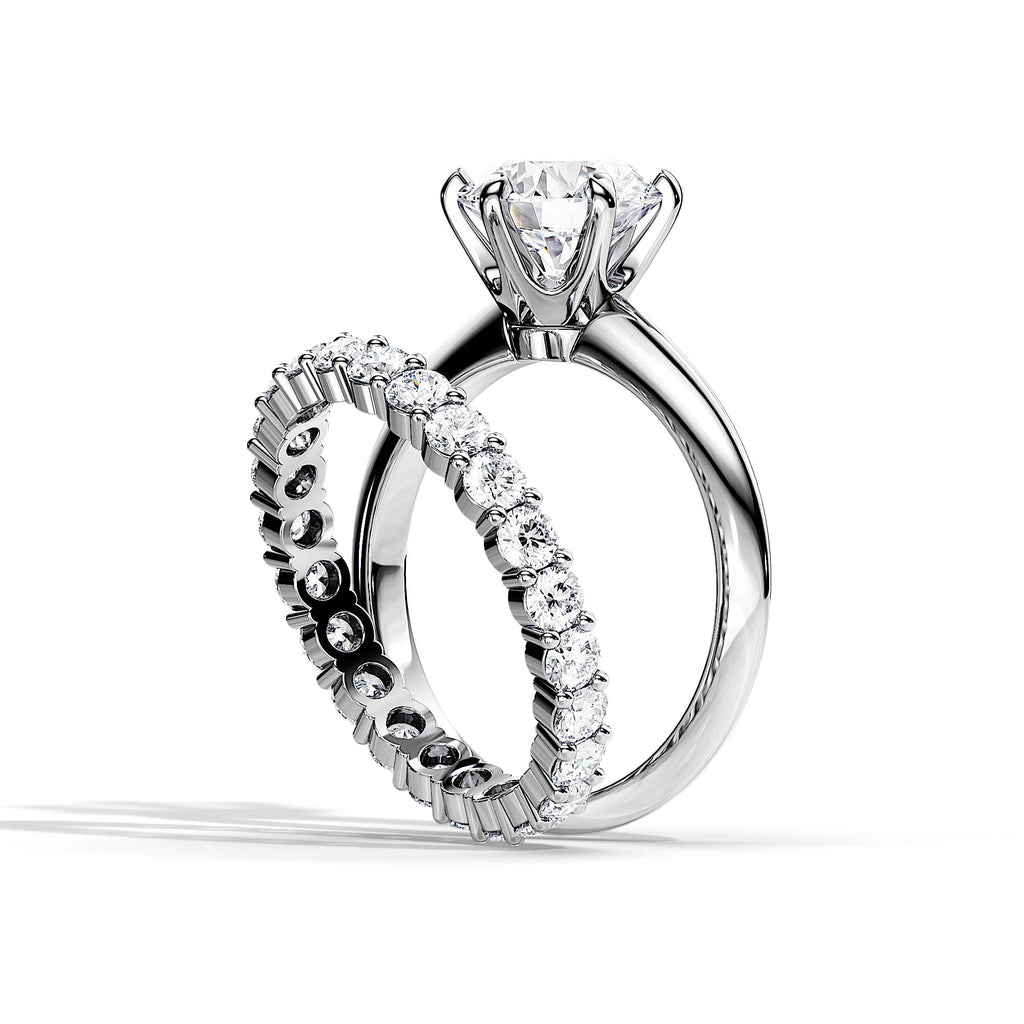 Classic Round Brilliant Diamond Ring With Matching Band