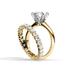 Classic Round Solitaire Diamond Engagement Ring & Half-Eternity Wedding Band Set in White Gold
